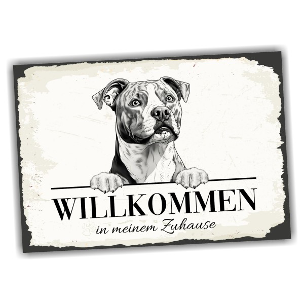 Hundeschild Willkommen Zuhause American Staffordshire Terrier Schild Achtung Zaun Frau Spruch Türschild Hundeschild Warnschild Design by Siviwonder