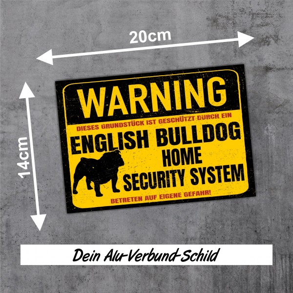 English Bulldog Dog Schild Warning Security System Türschild Hundeschild Warnschild