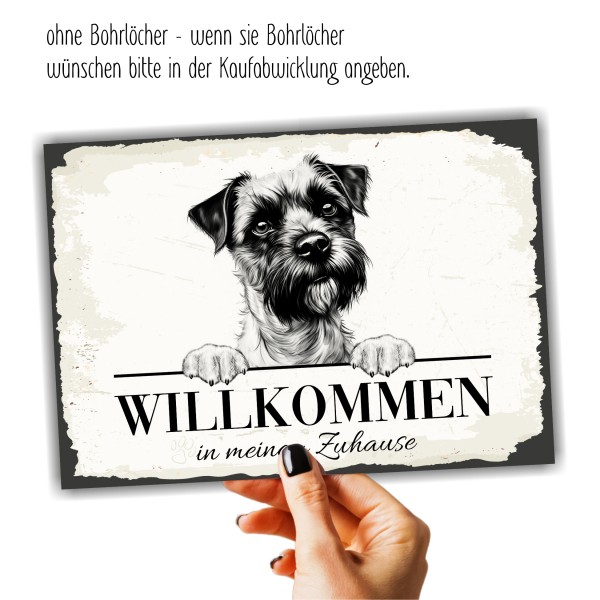 Hundeschild Willkommen Zuhause Border Terrier Schild Achtung Spruch Türschild