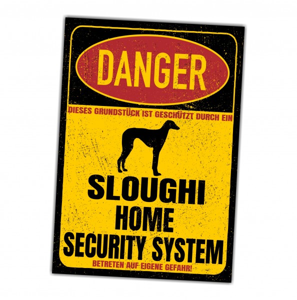 Sloughi Windhund Türschild Danger Security System Warnschild Hund Schilder Hundeschild