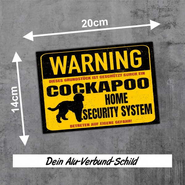 Cockapoo Poo Cocker Dog Schild Warning Security System Türschild Hundeschild Warnschild Warnung