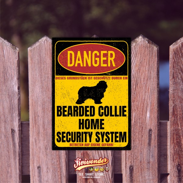 Bearded Collie Beardie Dog Türschild Danger Security System Warnschild Hund Schilder Hundeschild happy Design by Siviwonder