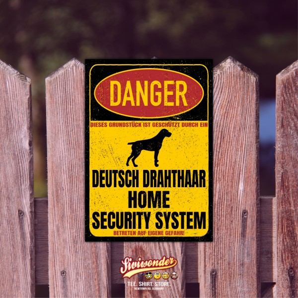Deutsch Drahthaar DD Deutscher Drahthaar Deutscher Drahthaariger Vorstehhund Drahthaar German Wirehaired Pointer Jagdhund Dog Türschild Danger Security System Warnschild