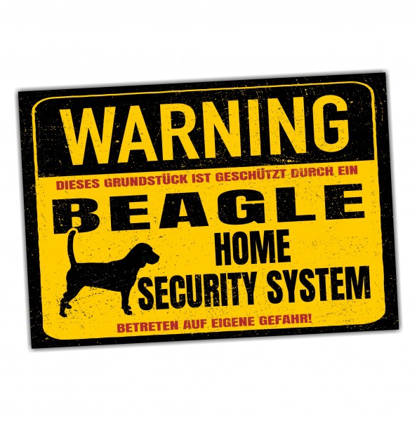 Beagle English Beagel Dog Schild Warning Security System Türschild Hundeschild Warnschild