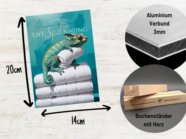 Chamäleon Schild Wellness Handtuch Entspannung Schild Spruch