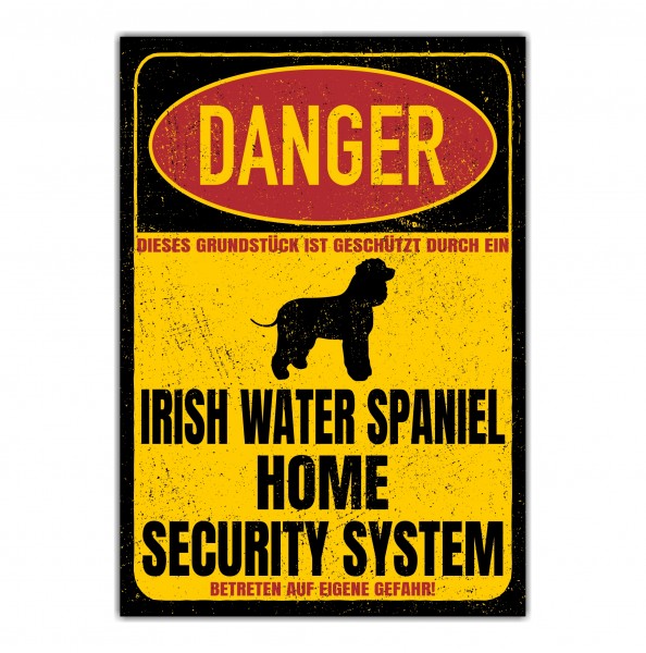 Irish Water Spaniel Whiptail Shannon Spanier Bog Dog Türschild Danger Security System Warnschild Hund Schilder Hundeschild