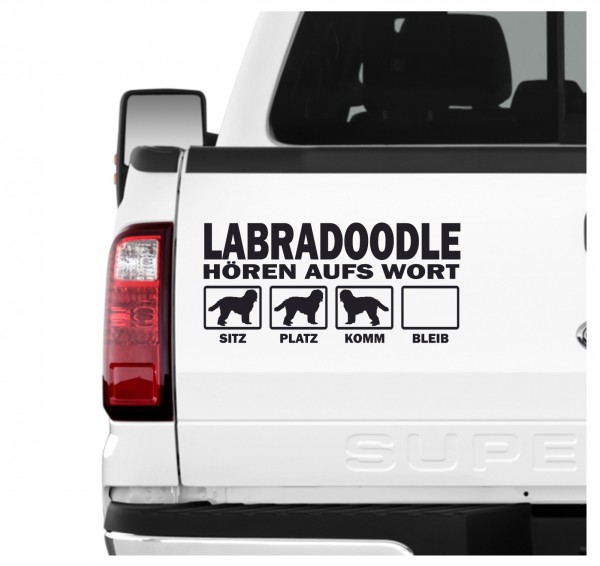 Labradoodle Doodle Labrador Pudel Mix Mischling Hybrid Hört aufs Wort Hunde Aufkleber Sticker Autoaufkleber Wandtattoo Tattoo
