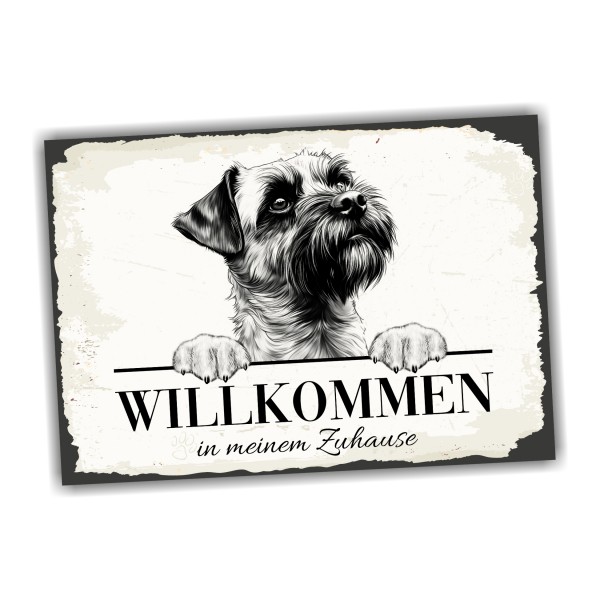 Hundeschild Willkommen Zuhause Border Terrier Schild Achtung Spruch Türschild Hundeschild
