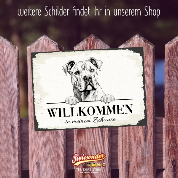 Hundeschild Willkommen Zuhause American Bulldog Schild Achtung Zaun Frau Spruch Türschild Hundeschild Warnschild Design by Siviwonder