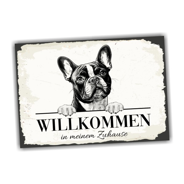 Hundeschild Willkommen Zuhause French Bulldog Frenchie Schild Achtung Spruch