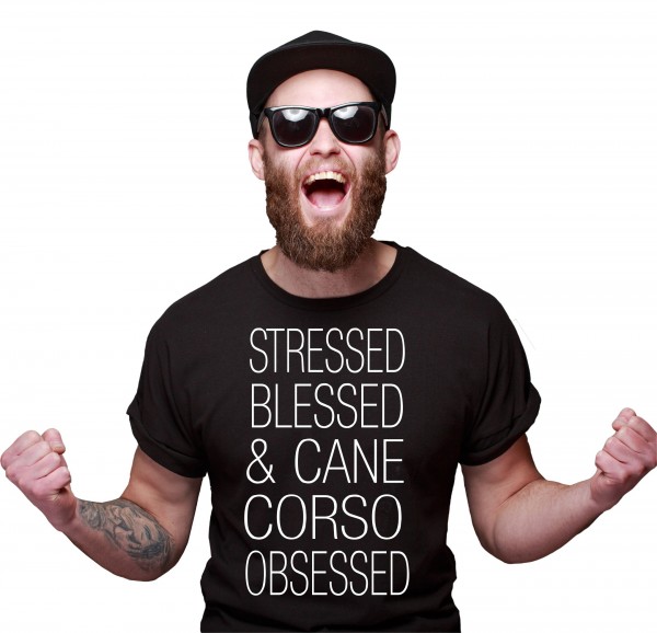 Cane Corso Unisex T-Shirt Hundemotiv Stressed Blessed Italiano Cane Corz Italien