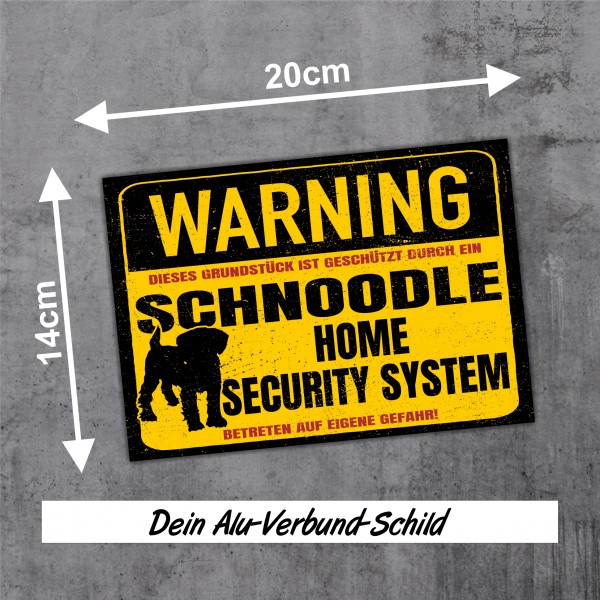 Schild Schnoodle Schnauzer Pudel Mix Warning Security System Türschild Hundeschild Warnschild Hund