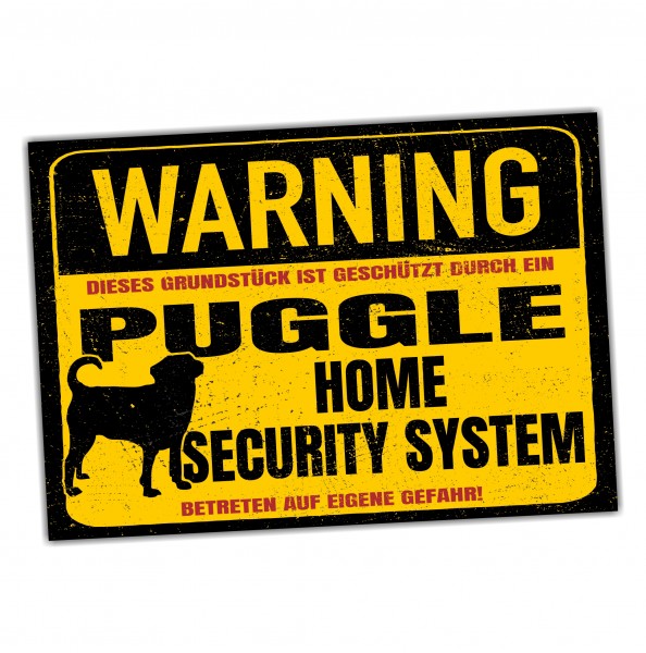 Schild Puggle Mops Beagle Mix Warning Security System Türschild Hundeschild Warnschild Hund