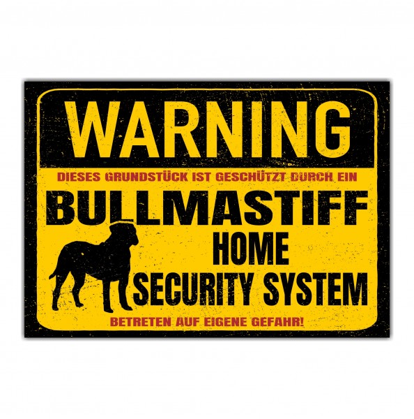 Bullmastiff Mastiff Dog Schild Warning Security System Türschild Hundeschild Warnschild