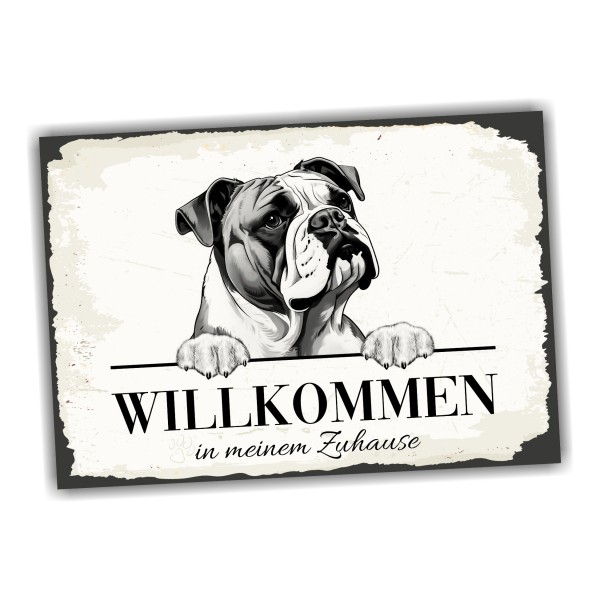 Hundeschild Willkommen Zuhause Englische Bulldogge Schild Achtung Spruch Türschild