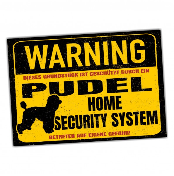 Schild Pudel Pudle Poodle Warning Security System Türschild Hundeschild Warnschild Hund