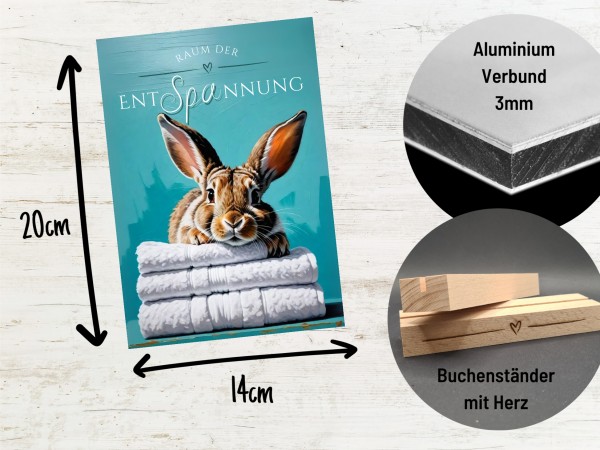 Kaninchen Hase Schild Wellness Handtuch Entspannung Schild Spruch
