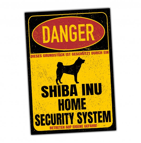 Shiba Inu Türschild Danger Security System Warnschild Hund Schilder Hundeschild