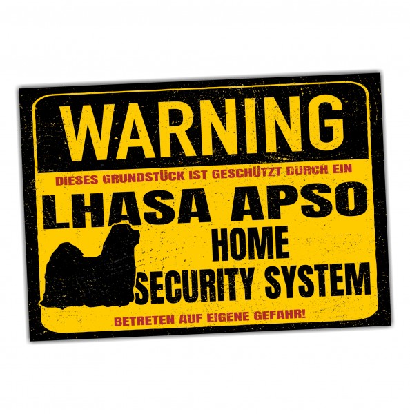 Lhasa Apso Schild Warning Security System Türschild Hundeschild Warnschild Hund Warnung