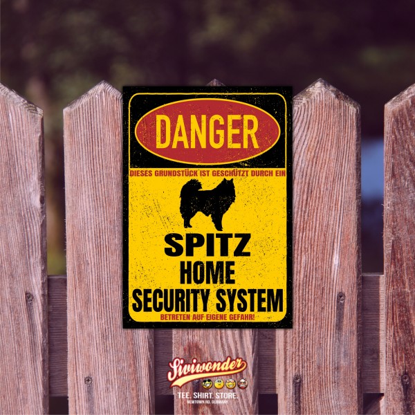 Spitz Spitze deutsche Zwergspitz Türschild Danger Security System Warnschild Hund Schilder Hundeschild