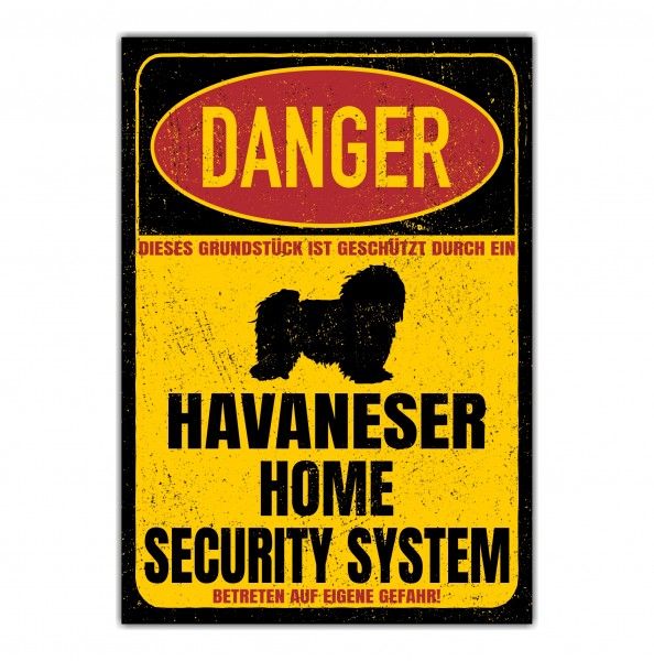 Havaneser Havanese Kuba Bichon Havana Bichon Habanero Dog Türschild Danger Security System Warnschild Hund Schilder Hundeschild happy Design by Siviwonder