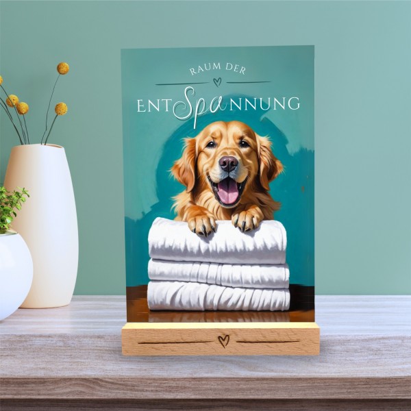 Hundeschild Deko Badezimmer Wellness Golden Retriever Goldie Schild Spruch