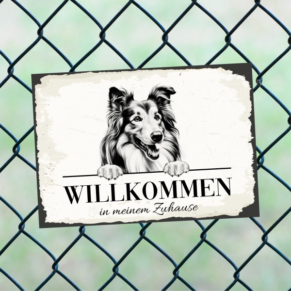 Hundeschild Willkommen Zuhause Collie Langhaarcollie Schild Achtung Spruch