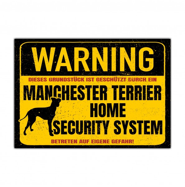 Manchester Terrier Black ant Tan Terrier Türschild Warning Security System Warnschild Hund Schilder Hundeschild