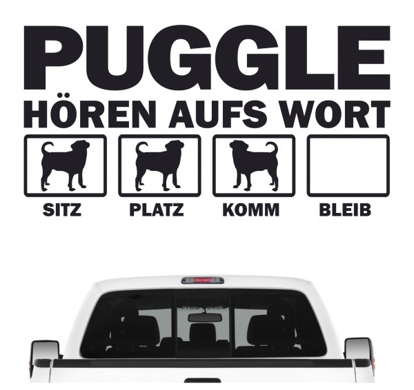 Puggle Mops Beagle Mix Mischling Designerhund Hört aufs Wort Hunde Aufkleber Sticker Autoaufkleber Wandtattoo Tattoo