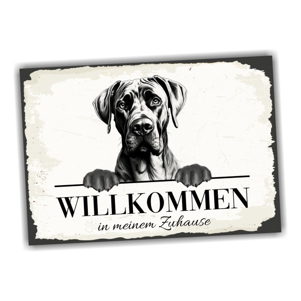 Hundeschild Willkommen Zuhause Dogge deutscheSchild Achtung Spruch