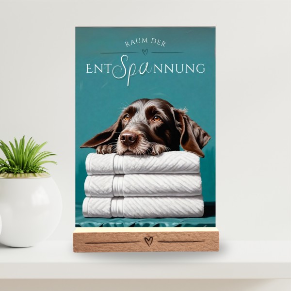 Hundeschild Deko Badezimmer Wellness Deutsch Drahthaar Schild Spruch