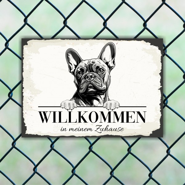 Hundeschild Willkommen Zuhause French Bulldog Frenchie Schild Achtung Spruch