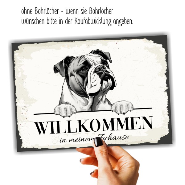 Hundeschild Willkommen Zuhause Englische Bulldogge Schild Achtung Spruch Türschild