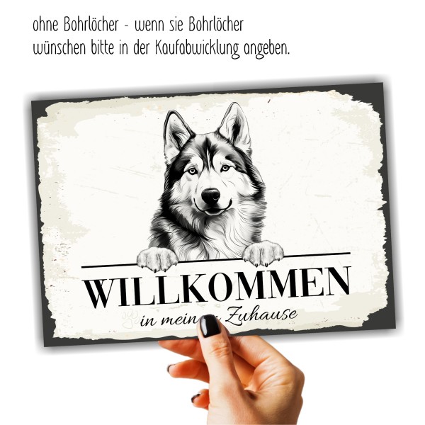 Hundeschild Willkommen Zuhause Husky Siberian Schild Achtung Spruch