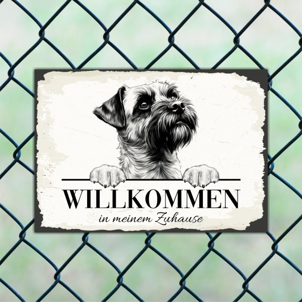 Hundeschild Willkommen Zuhause Border Terrier Schild Achtung Spruch Türschild Hundeschild