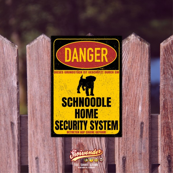 Schnoodle Türschild Danger Security System Warnschild Hund Schilder Hundeschild