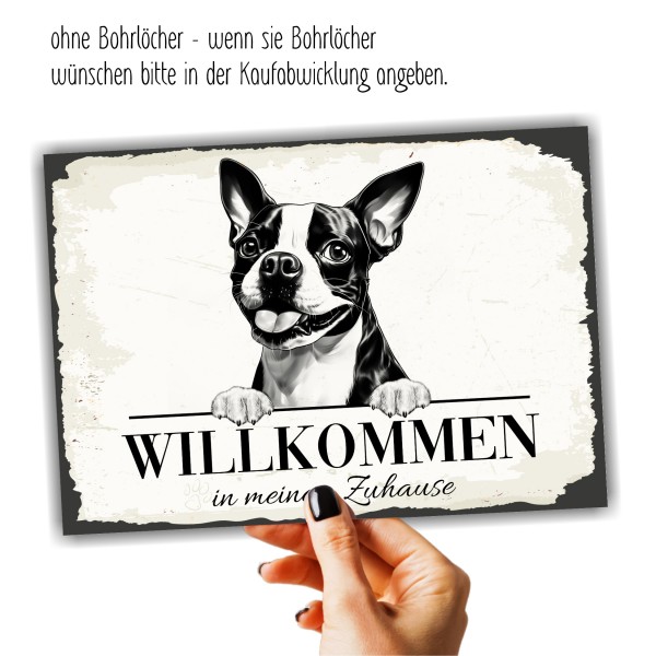 Hundeschild Willkommen Zuhause Boston Terrier Bostie Schild Achtung