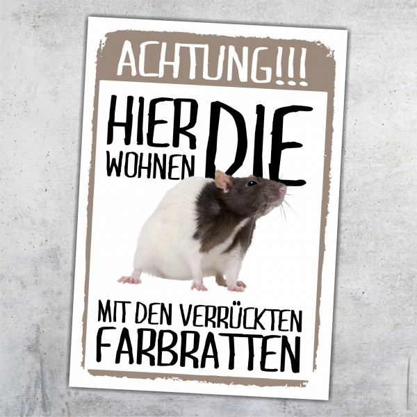 Hier wohnen die ... mit den Verrückten Farbratten Türschild Warnschild Spruch Ratte Schild happy Design by Siviwonder