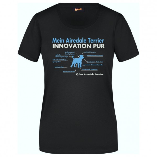 Airedale Terrier Damen T-Shirt Innovation Hundemotiv Airdale Dog Schwarz