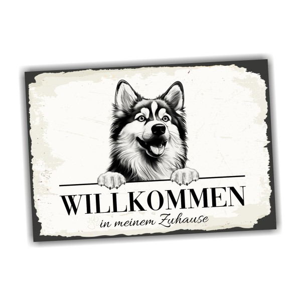 Hundeschild Willkommen Zuhause Pomsky Pom Husky Schild Achtung Spruch