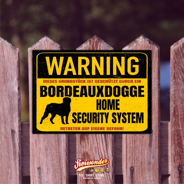 Bordeauxdogge Dogge Dog Schild Warning Security System Türschild Hundeschild Warnschild