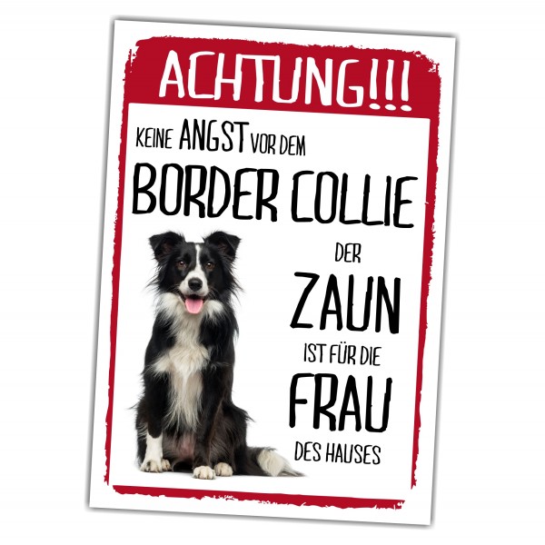 Border Collie Schild Achtung Zaun Frau Spruch Türschild Hundeschild Warnschild Fun