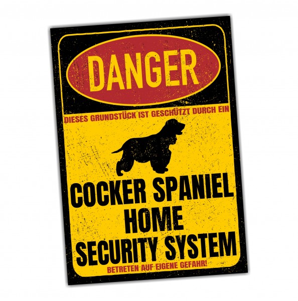 Cocker Spaniel schimmel Cockie Spanier English Dog Türschild Danger Security System Warnschild Hund Schilder Hundeschild happy Design by Siviwonder