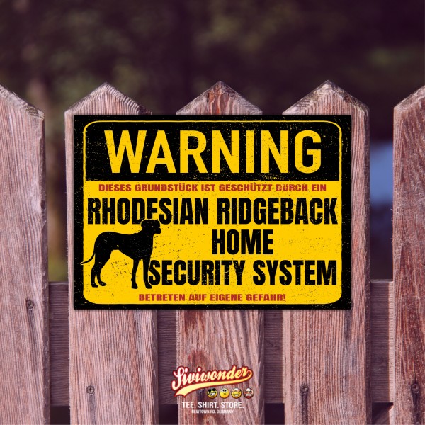 Schild Rhodesian Ridgeback RR Warning Security System Türschild Hundeschild Warnschild Hund