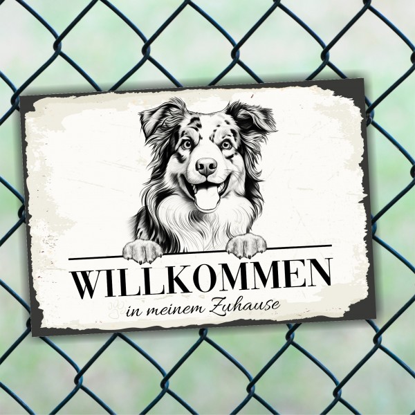 Hundeschild Willkommen Zuhause Aussie Terrier Schild Achtung Zaun Frau Spruch Türschild Hundeschild Warnschild Design by Siviwonder