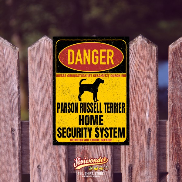 Parson Russell Terrier Türschild Danger Security System Warnschild Hund Schilder Hundeschild