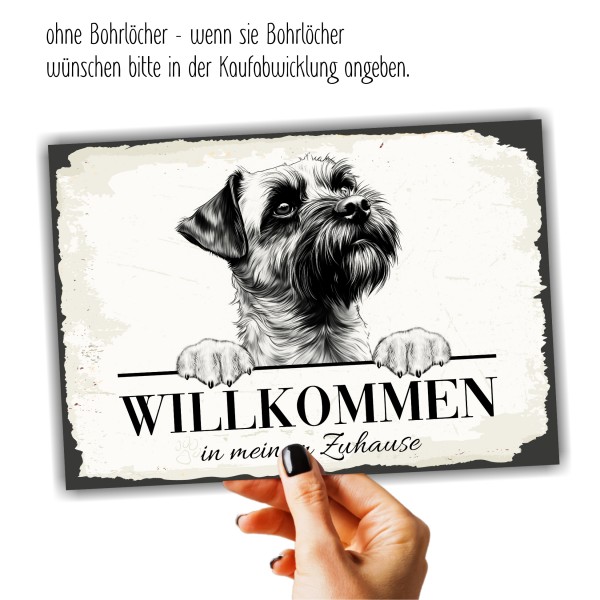 Hundeschild Willkommen Zuhause Border Terrier Schild Achtung Spruch Türschild Hundeschild