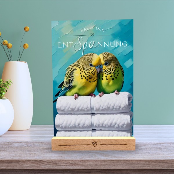 Wellensittich Schild Wellness Handtuch Entspannung Schild Spruch