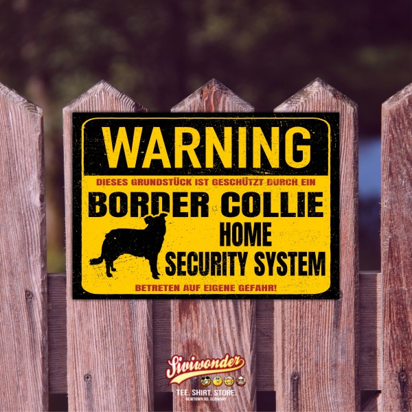 Border Collie Sheepdog Dog Schild Warning Security System Türschild Hundeschild Warnschild