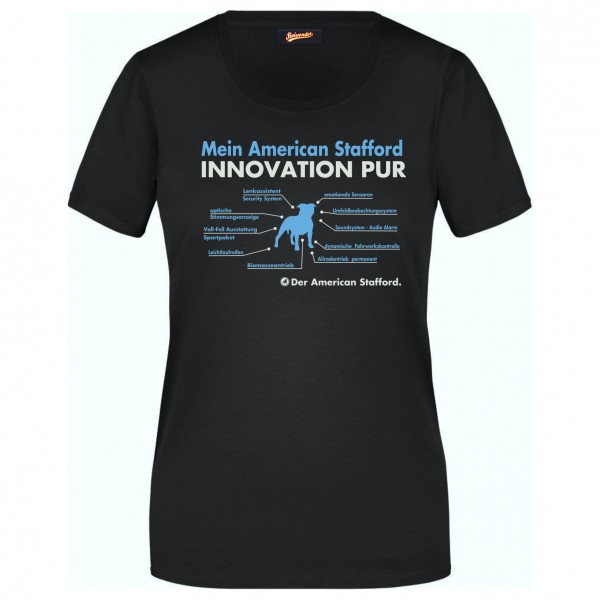 American Staffordshire Damen T-Shirt Innovation Hundemotiv Terrier USA AmStaff Schwarz